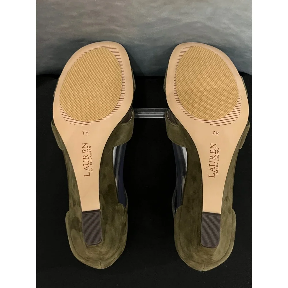 Lauren Ralph Lauren Green‎ Suede Wedge Sandals Ankle Strap Summer Shoes
